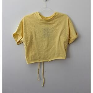 Day Break Womens Circle Back Crop Top Short Sleeve Yellow Size M NWT